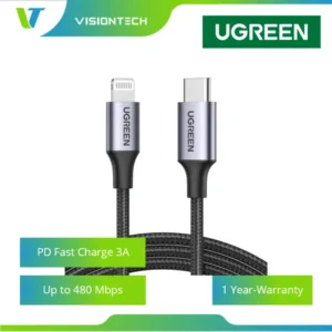UGREEN Lightning To USB-C Cable 1.5M Nylon Braided MFi Certified 3A Fast Charge Data Cable for iPhone/iPad/iPod